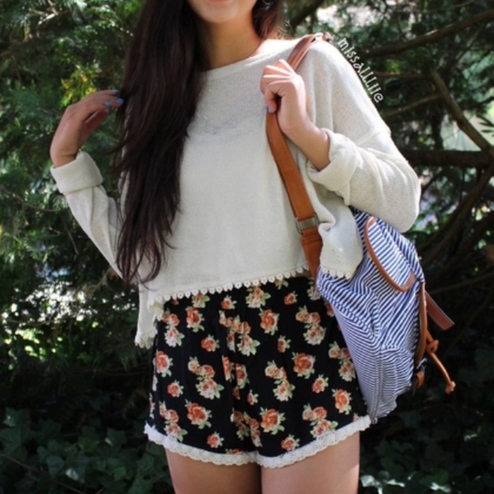 High waisted floral shorts